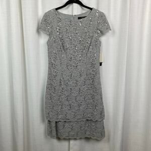 Alex Evenings Gray Lace Sequin Sheath Cocktail Dress Sz.10 NWT